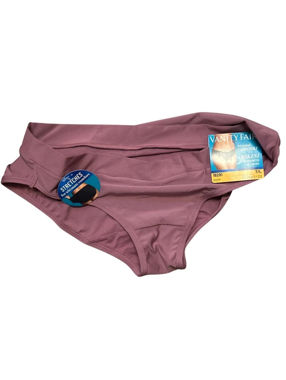 Vanity Fair Beyond Comfort Bikini Panties 18291 Women’s 7/L Mauve Purple